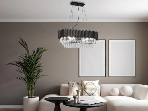 Kristály függesztett csillár E14 foglalattal, 10x40W, 800x1500 mm, IP20, fekete - N2304