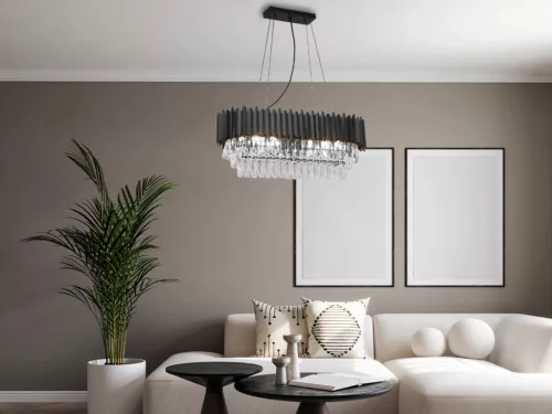 Kristály függesztett csillár E14 foglalattal, 10x40W, 800x1500 mm, IP20, fekete - N2304