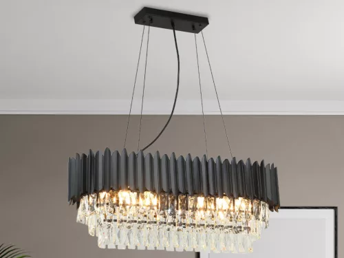 Kristály függesztett csillár E14 foglalattal, 10x40W, 800x1500 mm, IP20, fekete - N2304