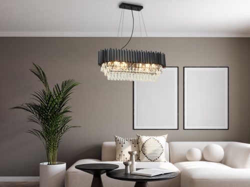 Kristály függesztett csillár E14 foglalattal, 10x40W, 800x1500 mm, IP20, fekete - N2304