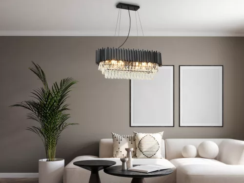 Kristály függesztett csillár E14 foglalattal, 10x40W, 800x1500 mm, IP20, fekete - N2304