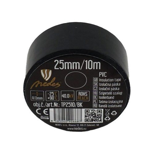 Szigetelőszalag 25 mm / 10 m fekete PVC - TP2510/BK
