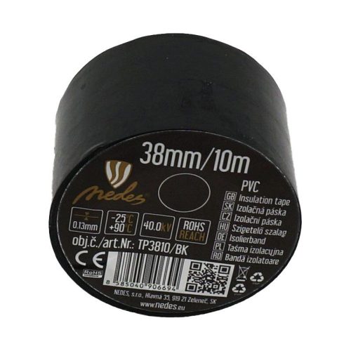Szigetelő szalag 38mm x 10m fekete PVC - TP3810/BK