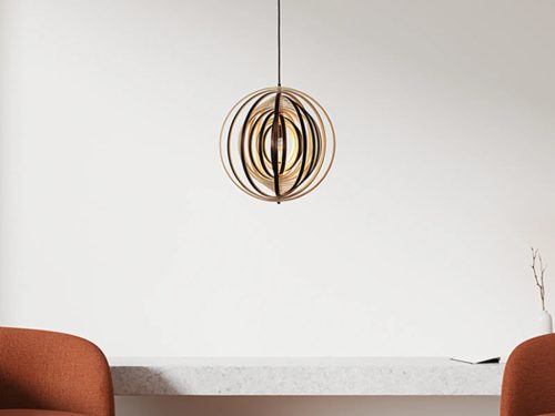 Függesztett lámpa tömör barnásfekete fa E27, 60W, Ø435 mm - WRE071
