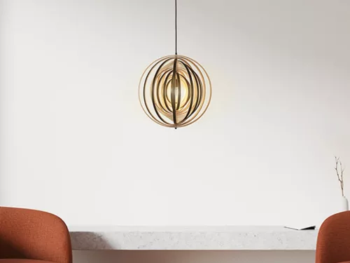 Függesztett lámpa tömör barnásfekete fa E27, 60W, Ø435 mm - WRE071