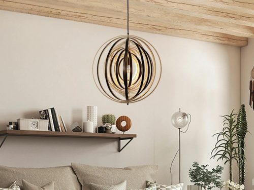 Függesztett lámpa tömör barnásfekete fa E27, 60W, Ø500 mm - WRE072