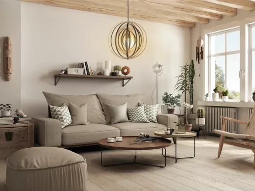 Függesztett lámpa tömör barnásfekete fa E27, 60W, Ø500 mm - WRE072