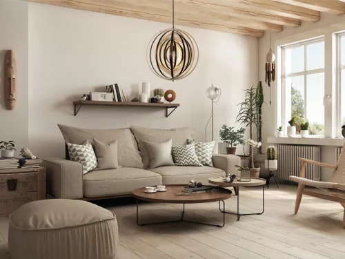 Függesztett lámpa tömör barnásfekete fa E27, 60W, Ø500 mm - WRE072