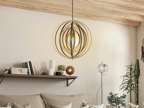Függesztett lámpa tömör barnásfekete fa E27, 60W, Ø500 mm - WRE072