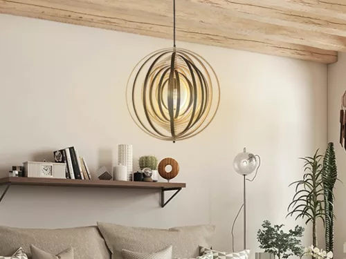 Függesztett lámpa tömör barnásfekete fa E27, 60W, Ø500 mm - WRE072