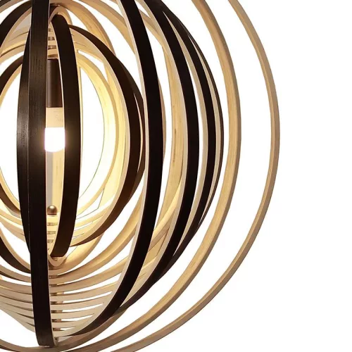 Függesztett lámpa tömör barnásfekete fa E27, 60W, Ø500 mm - WRE072