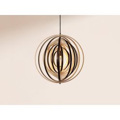   Függesztett lámpa tömör barnásfekete fa E27, 60W, Ø590 mm - WRE073