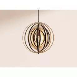   Függesztett lámpa tömör barnásfekete fa E27, 60W, Ø590 mm - WRE073