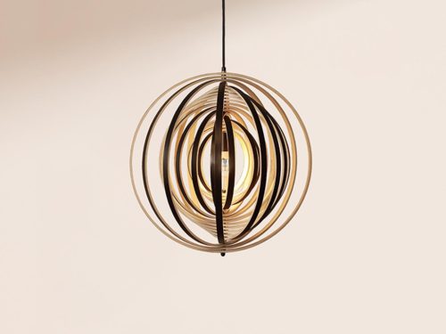 Függesztett lámpa tömör barnásfekete fa E27, 60W, Ø590 mm - WRE073