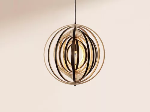 Függesztett lámpa tömör barnásfekete fa E27, 60W, Ø590 mm - WRE073