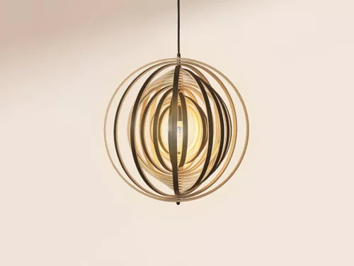 Függesztett lámpa tömör barnásfekete fa E27, 60W, Ø590 mm - WRE073