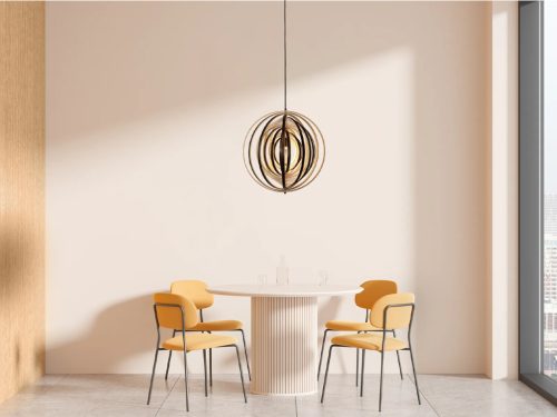Függesztett lámpa tömör barnásfekete fa E27, 60W, Ø590 mm - WRE073
