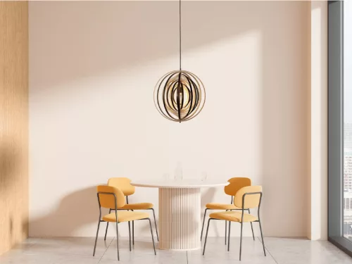 Függesztett lámpa tömör barnásfekete fa E27, 60W, Ø590 mm - WRE073