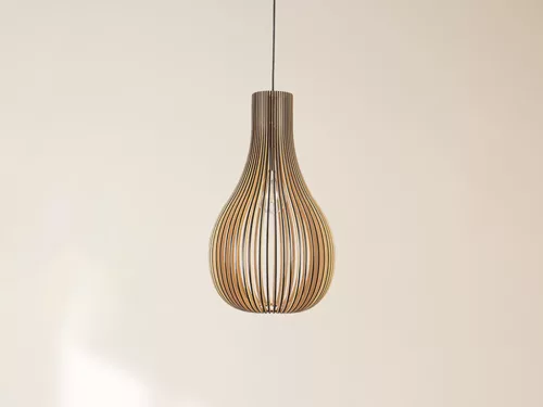 Függesztett lámpa tömör barnásfekete fa E27, 60W, 310x450 mm - WRE091