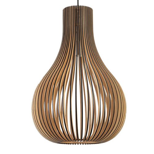 Függesztett lámpa tömör barnásfekete fa E27, 60W, 310x450 mm - WRE091
