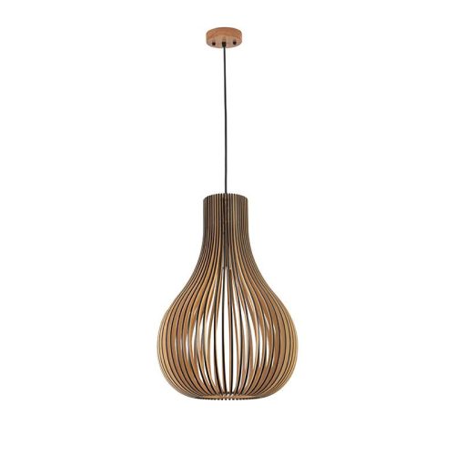 Függesztett lámpa tömör barnásfekete fa E27, 60W, 310x450 mm - WRE091