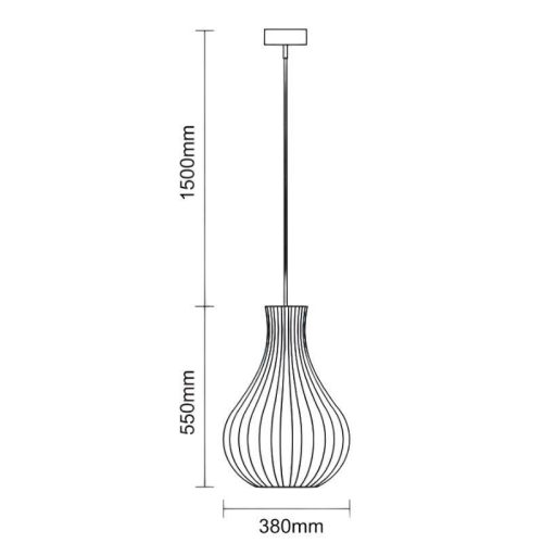 Függesztett lámpa tömör barnásfekete fa E27, 60W, 380x550 mm - WRE092
