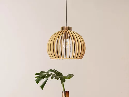 Függesztett lámpa tömör barnásfekete fa E27, 60W, Ø330x275 mm - WRE141