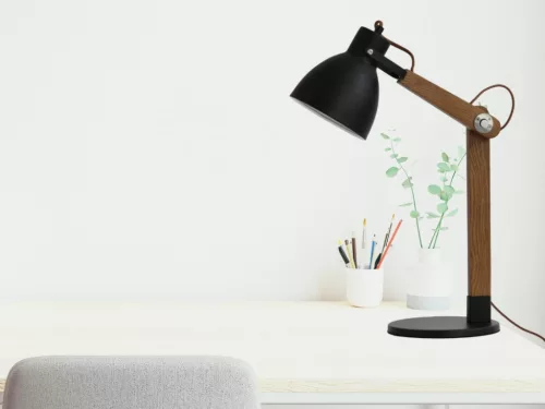 Asztali lámpa tömör diófa fekete E27, 60W, 380x200x560 mm - WRE151