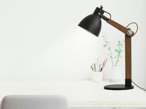 Asztali lámpa tömör diófa fekete E27, 60W, 380x200x560 mm - WRE151