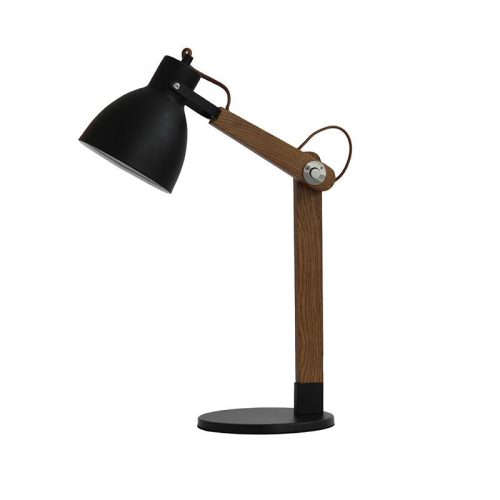 Asztali lámpa tömör diófa fekete E27, 60W, 380x200x560 mm - WRE151