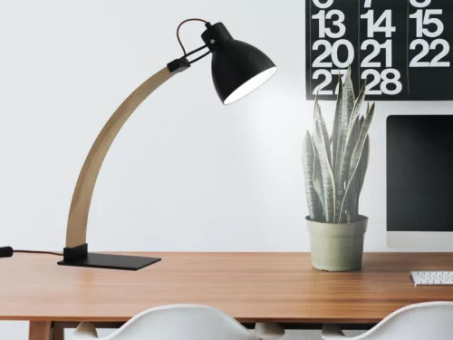 Asztali lámpa tömör kőrisfa fekete E27, 60W, 160x200x560 mm - WRE161