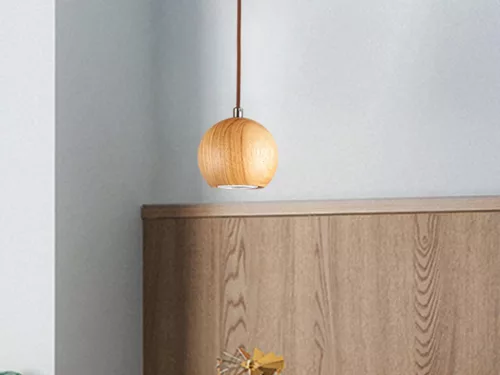 Tömör kőrisfa gömb függőlámpa GU10 foglalattal, Ø110 mm, max 10W - WRG011