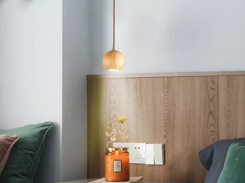 Tömör kőrisfa gömb függőlámpa GU10 foglalattal, Ø110 mm, max 10W - WRG011