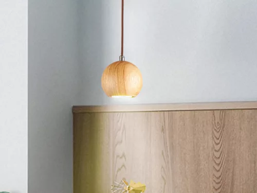 Tömör kőrisfa gömb függőlámpa GU10 foglalattal, Ø110 mm, max 10W - WRG011