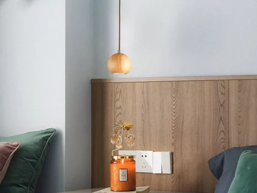 Tömör kőrisfa gömb függőlámpa GU10 foglalattal, Ø110 mm, max 10W - WRG011