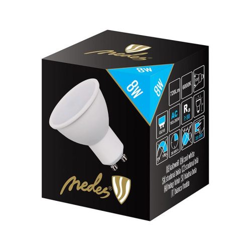 LED spot izzó 8W GU10 hideg fehér 6500K Ø49x56mm - ZLS108