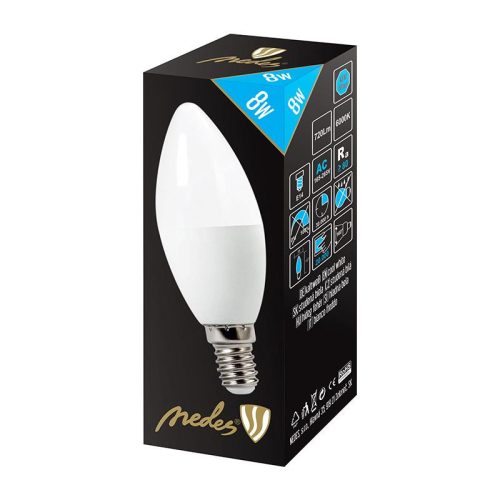 LED izzó 8W E14 hideg fehér 6500K Ø38x107mm - ZLS704